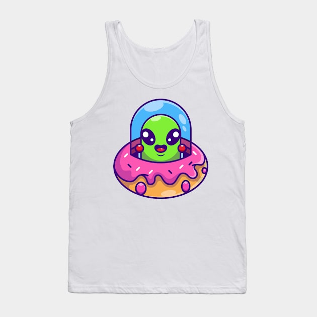 Cute alien flying with spaceship ufo doughnut cartoon Tank Top by Wawadzgnstuff